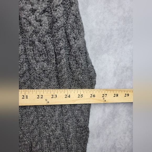 Aran Crafts Merino Wool Chunky Cable Knit Open Front Cardigan‎ Sweater Grey M/L - Picture 9 of 9